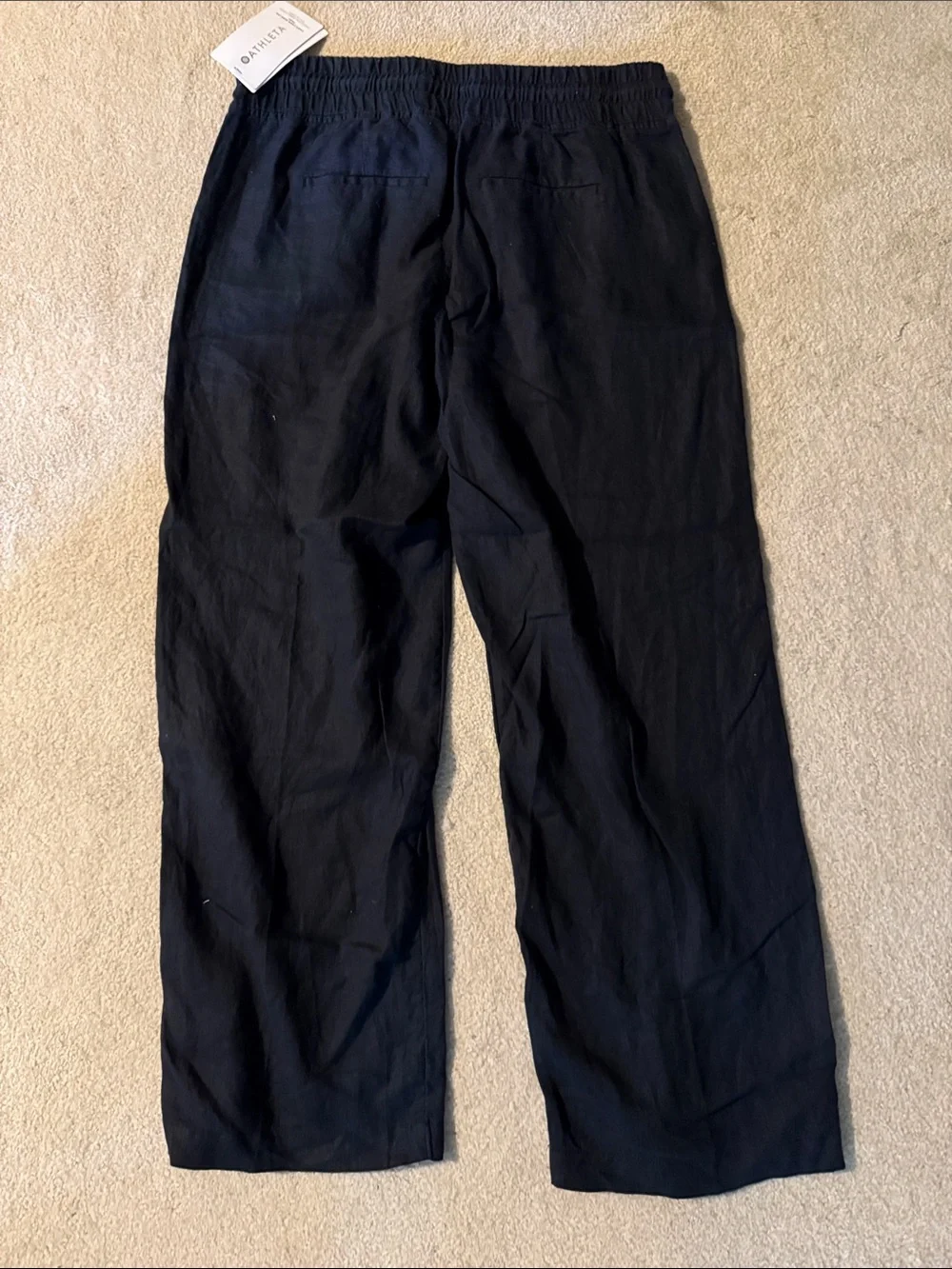Athleta Linen Black Wide-Leg Drawstring Pants